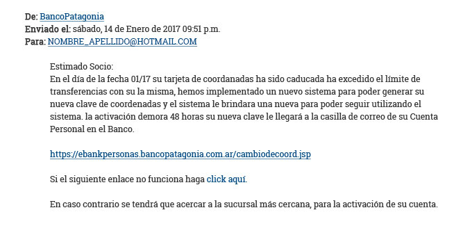 Ejemplo del mail fraudulento